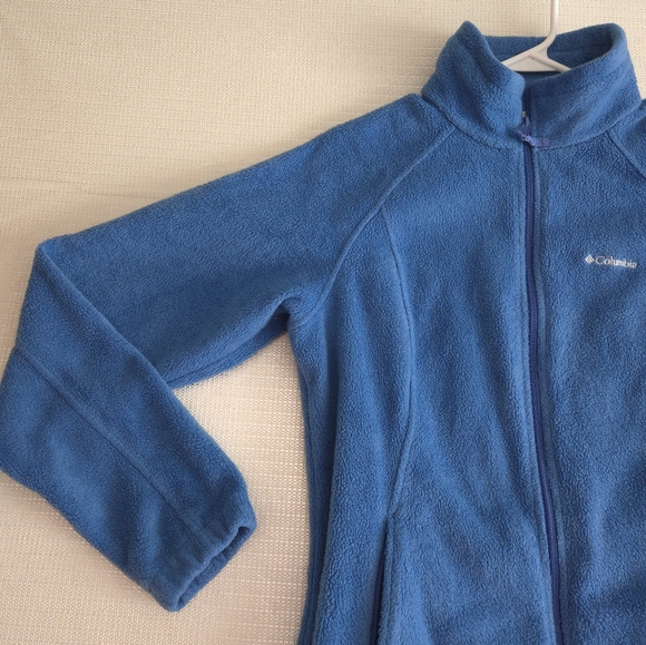 Columbia Fleece Jacket Women's Large Blue  Full Zip Sweater Mock Neck - Picture 3 of 8